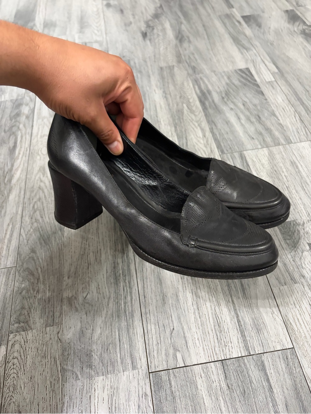 Fendi Black Leather Block-Heel Loafers